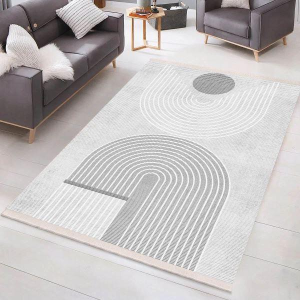 Boho Teppich Grau – Waschbar & Weich