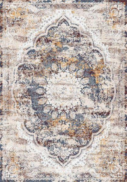 Waschbarer Vintage-Teppich mit orientalischem Muster in Blau, Beige & Braun – ideal für moderne Wohnräume